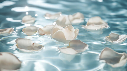 Minimalistic Scene of Ivory Rose Petals Drifting Softly