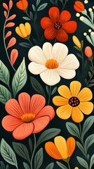 Colorful floral pattern with vibrant flowers.