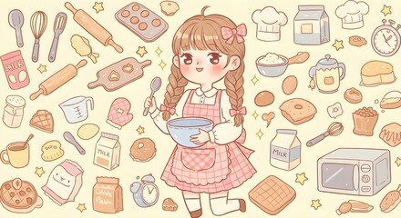 vector illustration of a woman cooking