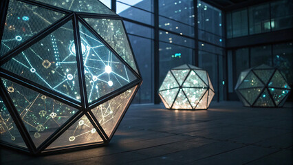 Fototapeta premium Glowing Algorithms Encased in Shattered Polygon Art