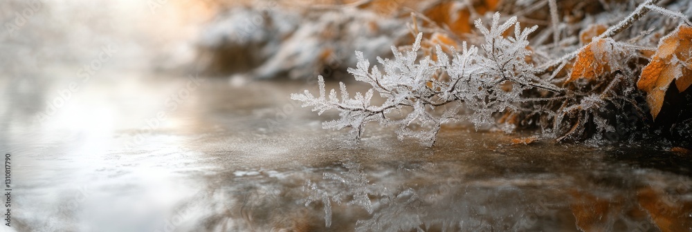 Leinwandbilder frozen ice crystals on branches create a stunning abstract frost effect amidst subtle reflections in