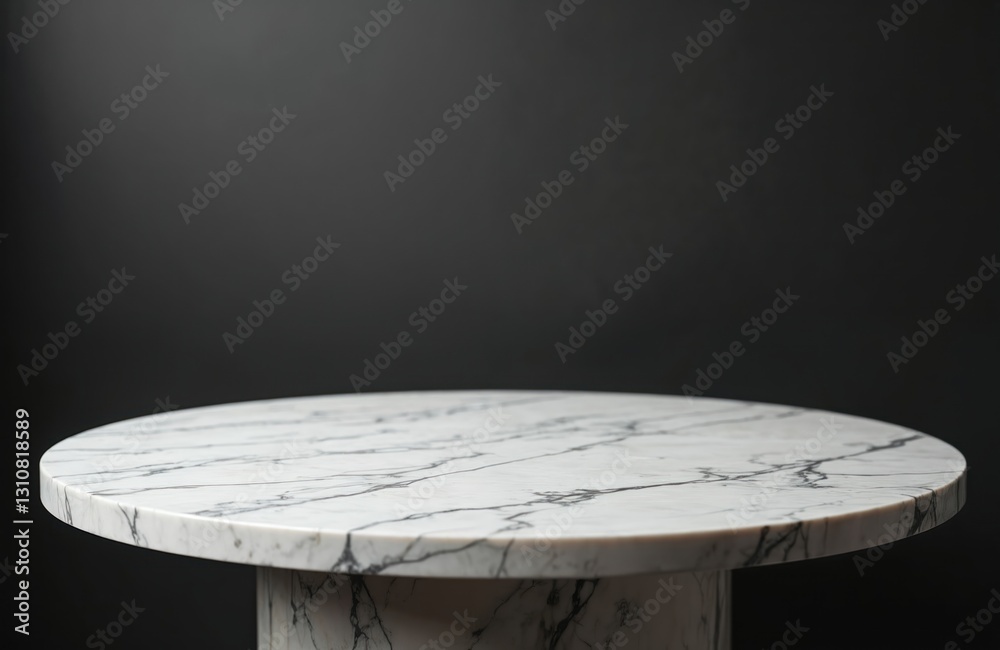 Poster elegant round marble table against dark backdrop. empty space for product food photography. modern i