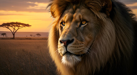 Naklejka premium lion realistic face background glorius