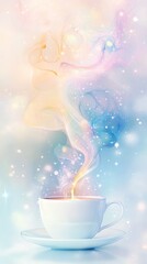 Whimsical steam rising from a coffee cup.