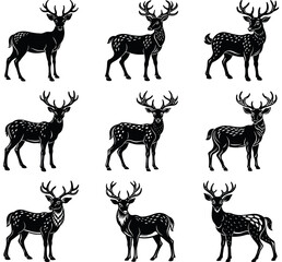 Naklejka premium Deer animal bundle silhouette vector.