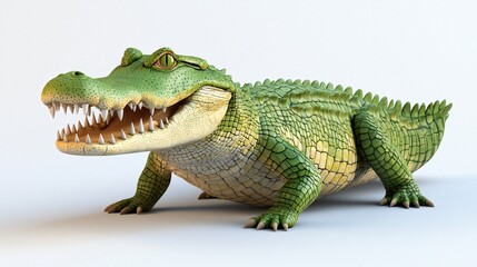 Fototapeta premium Friendly Cartoon Crocodile Illustration 3D Render Green Reptile Big Teeth Scaly Skin