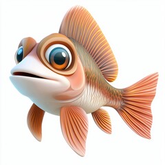 Adorable Cartoon Goldfish Character 3D Render Aquatic Life Orange Fins Cute Fish Illustration