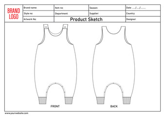 Romper bodysuit Technical drawing fashionflat sketch vector illustration template with tech pack details