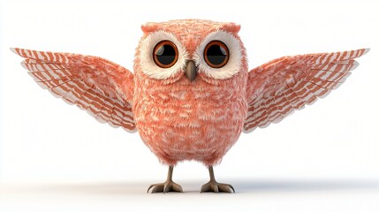 Obraz premium Adorable Pink Cartoon Owl with Wings Spread Wide Cute Bird Illustration Digital Art