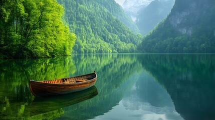 boat on the lake in spring