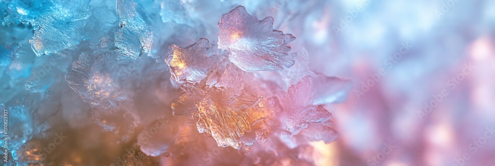Poster frozen ice crystals create stunning abstract frost effect with subtle reflections in soft winter aes