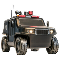 Autonomous Vehicle Concept Toy police vehicle with lights and rugged design.