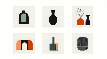 Modern Abstract Art with Colorful Vases and Geometric Shapes