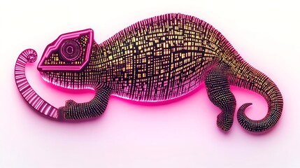 Fototapeta premium Neon Chameleon: Digital Art, Reptile, Pink - Neon colors