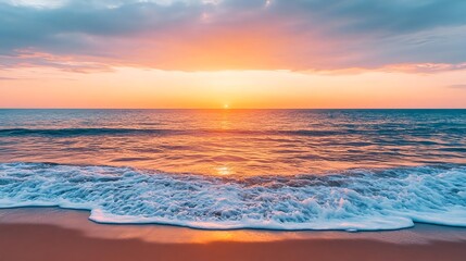 Obraz premium Serene Sunset Beach Ocean Waves - Warm color palettes
