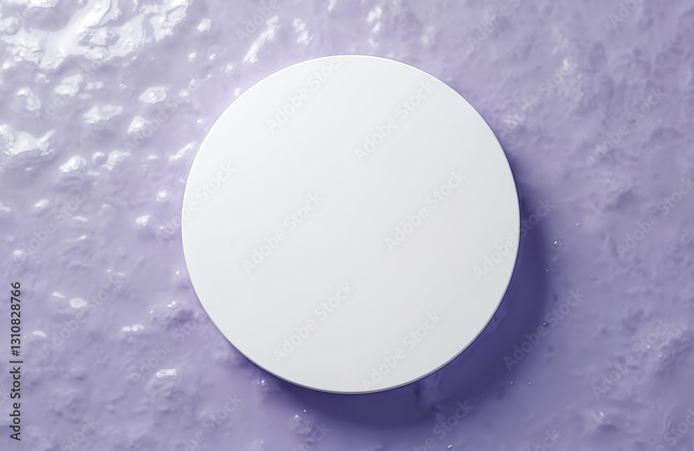 Aufkleber Minimal art background features round empty podium on blue water textured surface. Copy space perfect for cosmetics, product presentation, business branding. Top view flat lay layout.