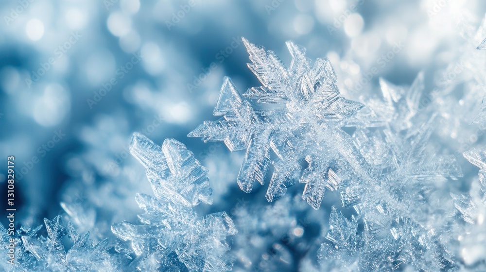 Leinwandbilder Intricate frozen ice crystals showcasing subtle reflections with an abstract frost effect that creates soft winter aesthetics