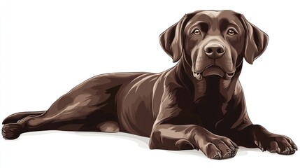 Chocolate Labrador Retriever lying down, looking at viewer.