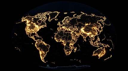 Global Nighttime City Lights Display Across the Earth’s Continents