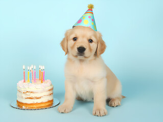dog with birthday cake and candles