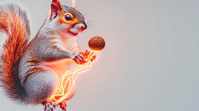 Energetic Squirrel with Glowing Acron - Surrealism