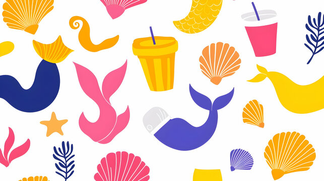 Colorful Mermaid and Ocean Elements Pattern for Summer Vibes