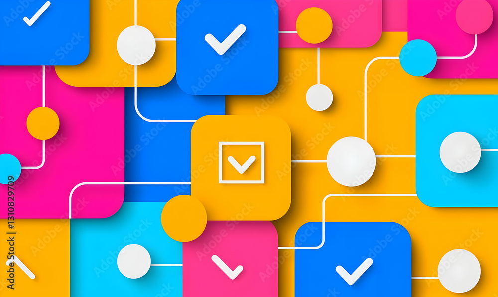 Poster vibrant abstract background with check marks in colorful shapes