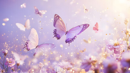 Butterflies dance in the air