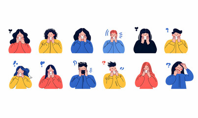 Diverse People Expressing Emotions with Hands on Their Faces