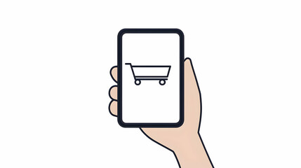 Hand Holding Smartphone with Shopping Cart Icon on Screen