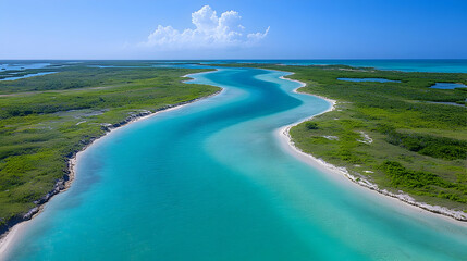 Aerial View Of Turquoise Tropical Waterway