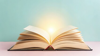 virtual classroom education with accessibility Concept Open book glowing softly against a pastel background.