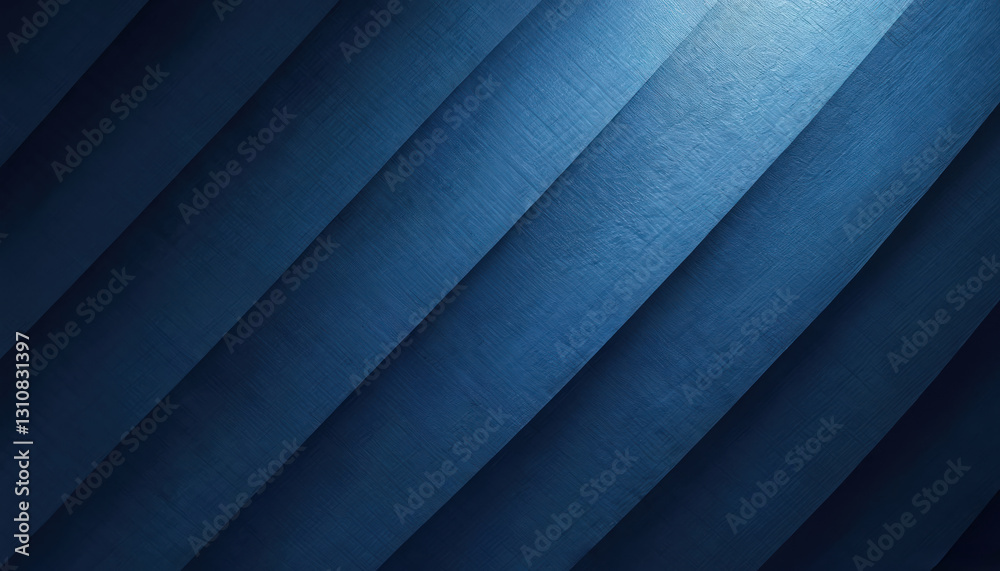 Poster Stylish blue pattern with alternating diagonal stripes, shadows. Spot of light. Modern abstract design background. Wall geometric contemporary linear style wallpaper decor ambient detail. Artistic