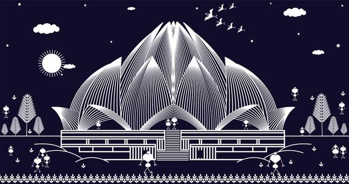 otus tempal deldi india, monuments of india vector,lotus tempal warli art vector, illustration and graphic