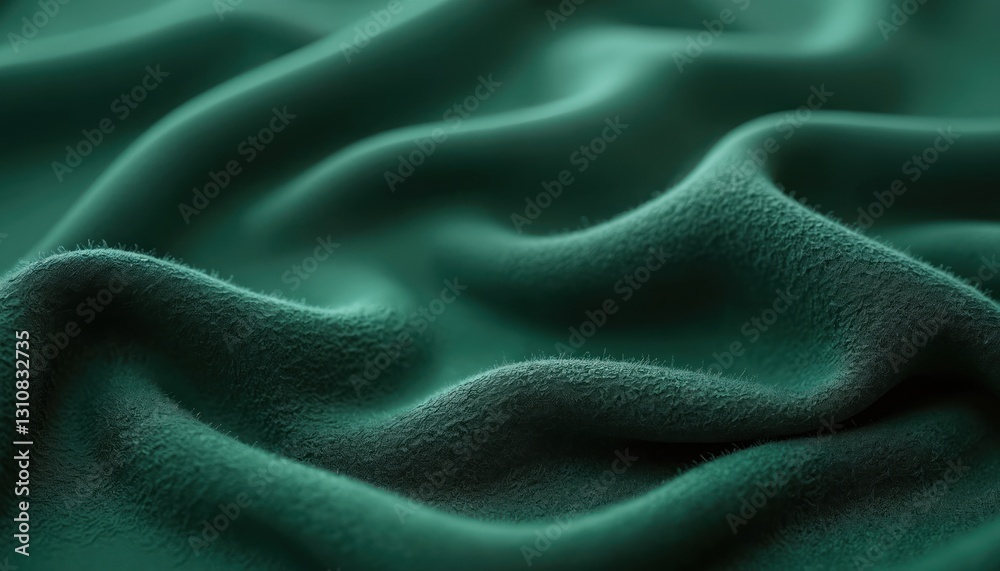 Poster close-up of soft green textile fabric with waves. template design texture background. delicate folds