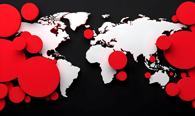Global Map with Red Circles on Black Background for Visual Impact
