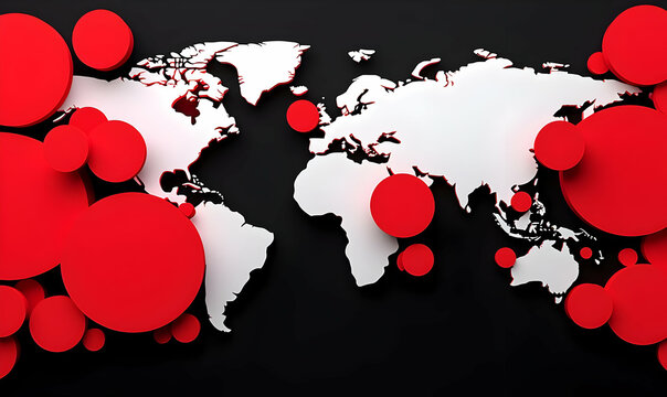 Global Map with Red Circles on Black Background for Visual Impact