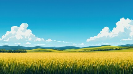 Obraz premium Summer serenity rolling green hills vast landscape nature scene tranquil environment wide angle view scenic beauty