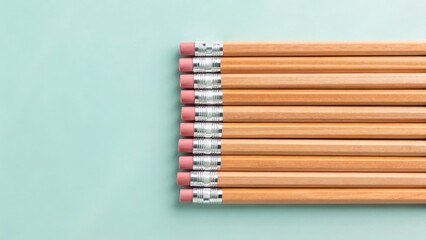 Obraz premium virtual classroom education with accessibility Concept Pencils arranged neatly on a teal background.