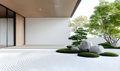 Tranquil Zen Garden with Raked Sand and Minimalist Architecture