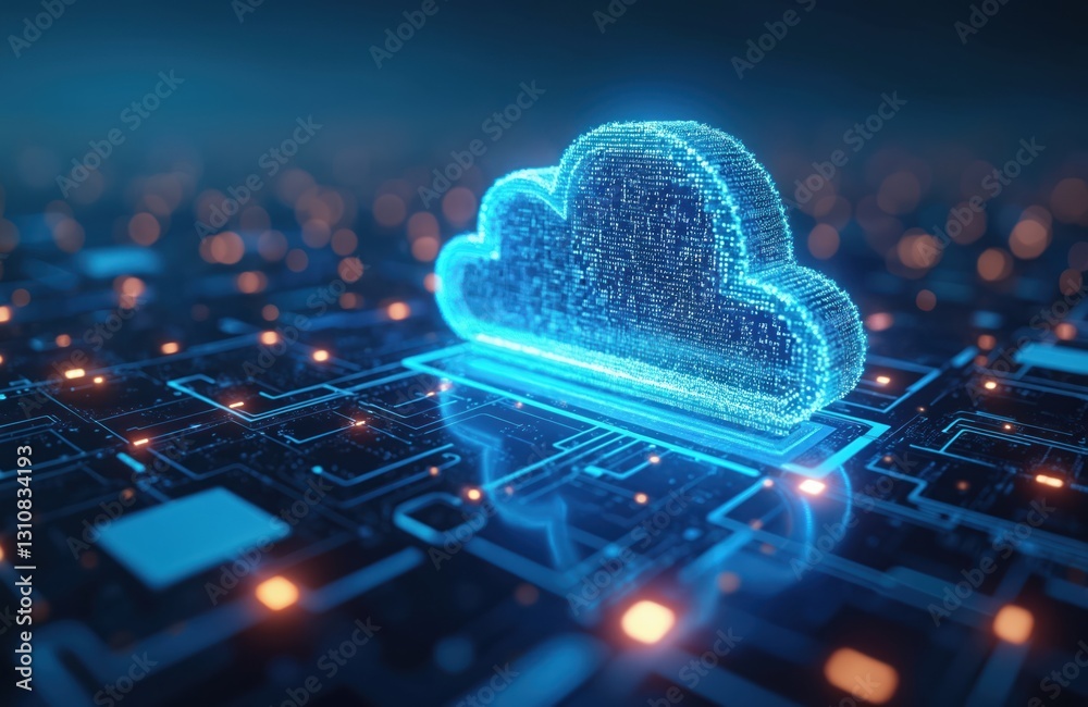 Leinwandbilder Abstract cloud computing tech. Safe encrypted storage, personal data protection, verified encription tech. Security protocol wireless file transfer drive service. Global database, online information