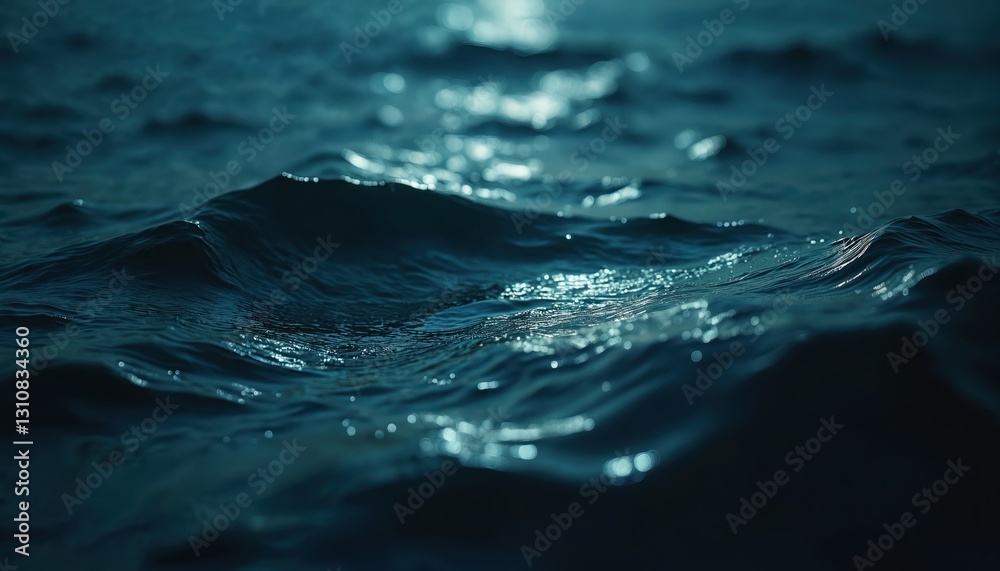 Poster dark moody ocean surface with light reflections gentle waves. deep sea water motion. marine liquid t
