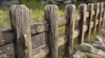 Naklejka premium Close-up of a wooden fence with a natural background.