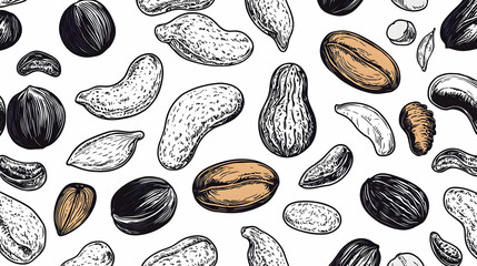 Diverse Assortment of Hand-Drawn Nuts on White Background