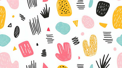 Colorful Abstract Pattern Design with Shapes and Lines on White Background
