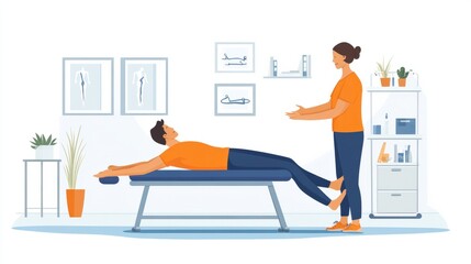 Obraz premium Realistic physiotherapy session for improving mobility, with a therapist guiding a patient through stretches 