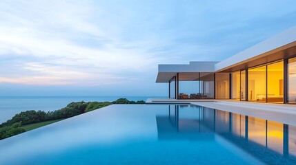 Fototapeta premium Luxury Oceanfront Villa Infinity Pool - Minimalist architecture