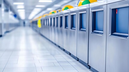 Fototapeta premium Modern Airport Check-in Kiosks Row - Clean and minimalist design