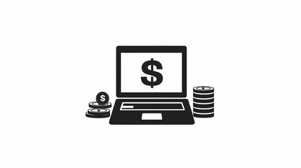 Laptop with Dollar Symbol and Coins Representing Online Banking