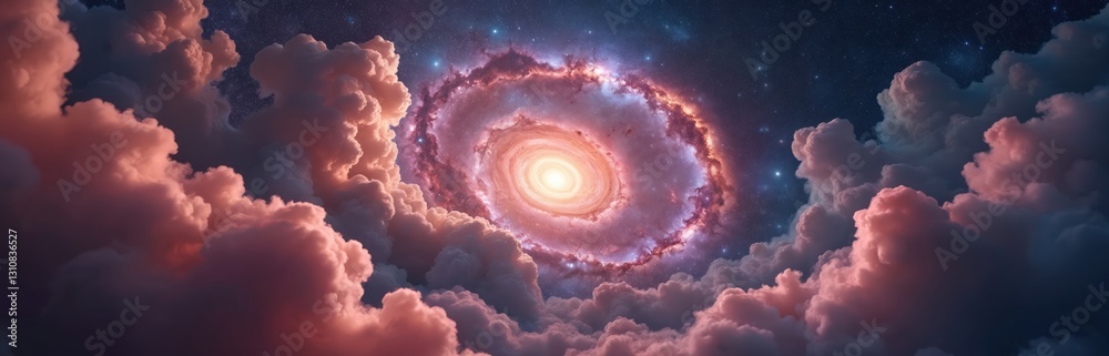 Aufkleber mystical spiral galaxy and clouds deep space background. outer dark universe view with planets. abst